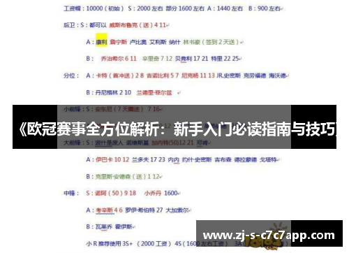 《欧冠赛事全方位解析:新手入门必读指南与技巧》 《欧冠赛事全方位解析:新手入门必读指南与技巧》